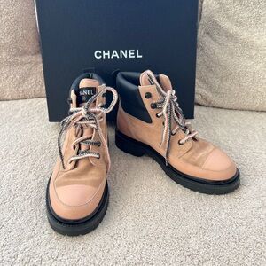 Chanel Women's Beige and Black Combat Boots